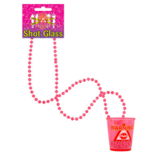 Shot Glass Necklace 'Warning Hen Party' (Pink)